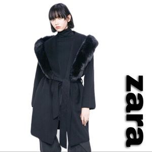 Zara Faux Fur Hooded Wrap Coat